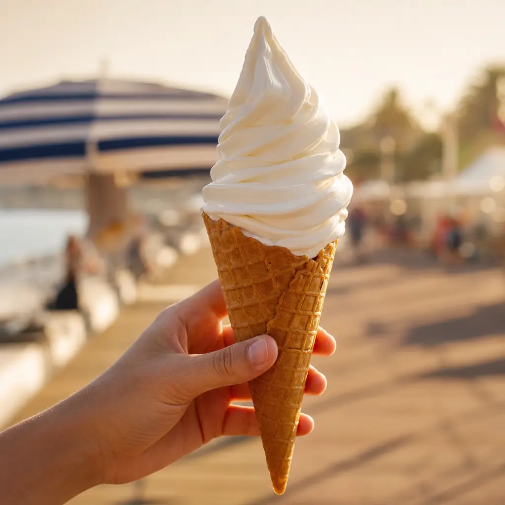 Glace italienne bien ferme en torsade sur un cornet pointu, l'exemple à privilégier