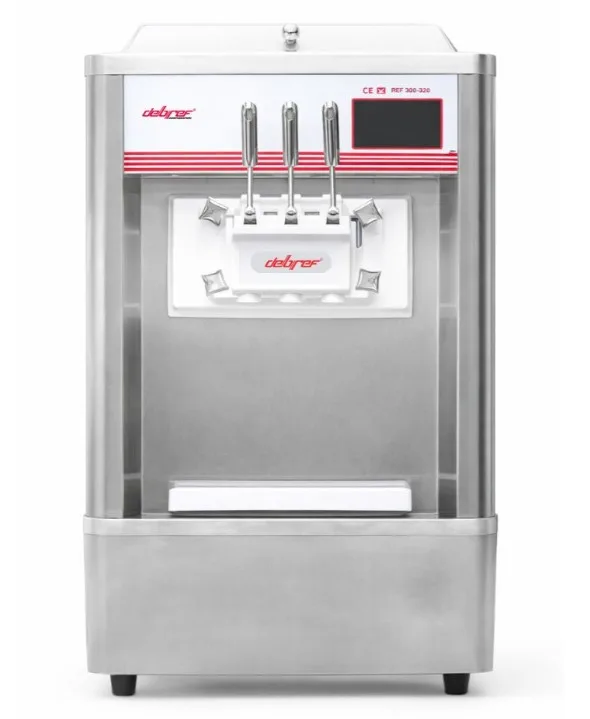 Machine à glace italienne de comptoir Debref en inox, trois manettes de tirage et bac d'égouttage, format posable